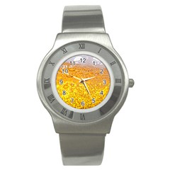 Texture Pattern Macro Glass Of Beer Foam White Yellow Bubble Stainless Steel Watch by uniart180623