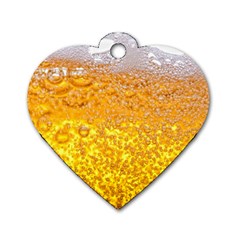 Texture Pattern Macro Glass Of Beer Foam White Yellow Bubble Dog Tag Heart (one Side) by uniart180623