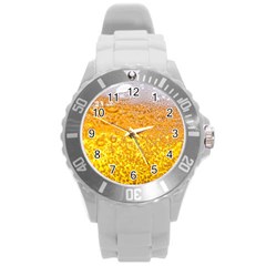 Texture Pattern Macro Glass Of Beer Foam White Yellow Bubble Round Plastic Sport Watch (l) by uniart180623