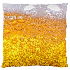 Texture Pattern Macro Glass Of Beer Foam White Yellow Bubble Large Premium Plush Fleece Cushion Case (one Side) by uniart180623