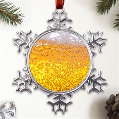 Texture Pattern Macro Glass Of Beer Foam White Yellow Bubble Metal Large Snowflake Ornament by uniart180623