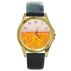 Beer Texture Drinks Texture Round Gold Metal Watch by uniart180623