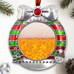 Beer Texture Drinks Texture Metal X mas Ribbon With Red Crystal Round Ornament