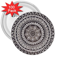 Mandala Circles Drawing Pattern 3  Buttons (100 Pack)  by uniart180623