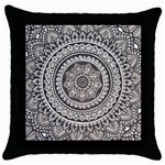 Mandala Circles Drawing Pattern Throw Pillow Case (Black) Front