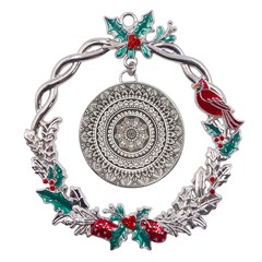 Mandala Circles Drawing Pattern Metal X mas Wreath Holly Leaf Ornament by uniart180623