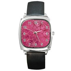 Pink Mandala Glitter Bohemian Girly Glitter Square Metal Watch by uniart180623