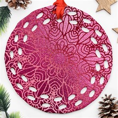 Pink Mandala Glitter Bohemian Girly Glitter Ornament (round Filigree) by uniart180623