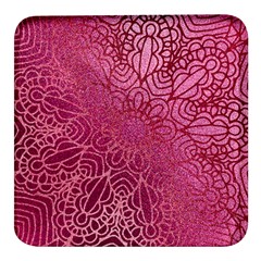 Pink Mandala Glitter Bohemian Girly Glitter Square Glass Fridge Magnet (4 Pack) by uniart180623