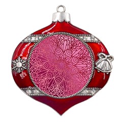 Pink Mandala Glitter Bohemian Girly Glitter Metal Snowflake And Bell Red Ornament by uniart180623