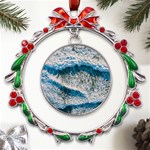 Waves Wave Nature Beach Metal X mas Wreath Ribbon Ornament Front