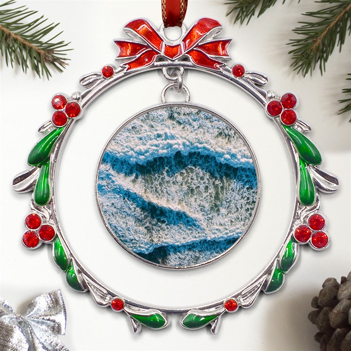 Waves Wave Nature Beach Metal X mas Wreath Ribbon Ornament