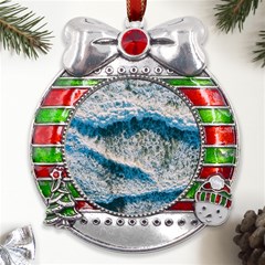 Waves Wave Nature Beach Metal X Mas Ribbon With Red Crystal Round Ornament