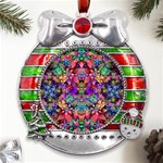 Flower Patterns Abstract Pattern Digital Art Metal X Mas Ribbon With Red Crystal Round Ornament Front