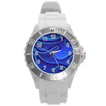 Spiral Shape Blue Abstract Round Plastic Sport Watch (L) Front