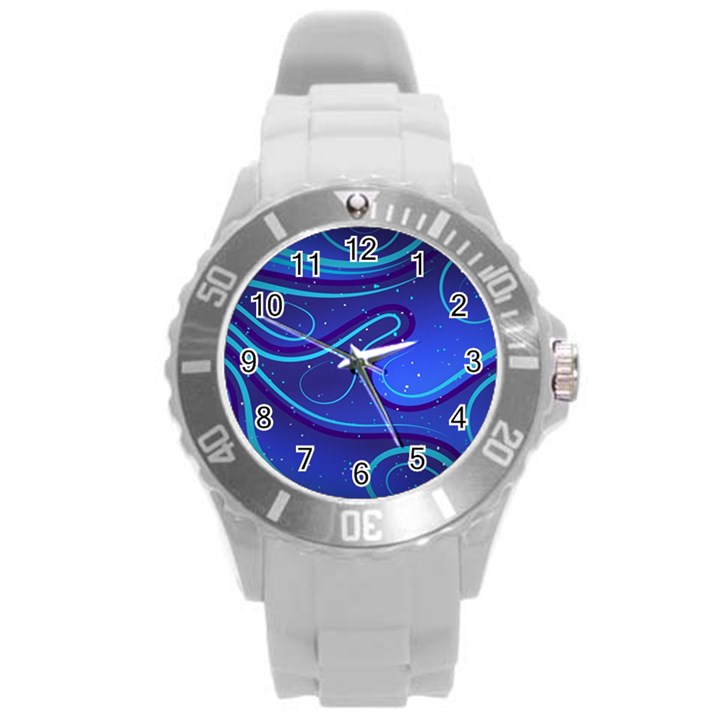 Spiral Shape Blue Abstract Round Plastic Sport Watch (L)