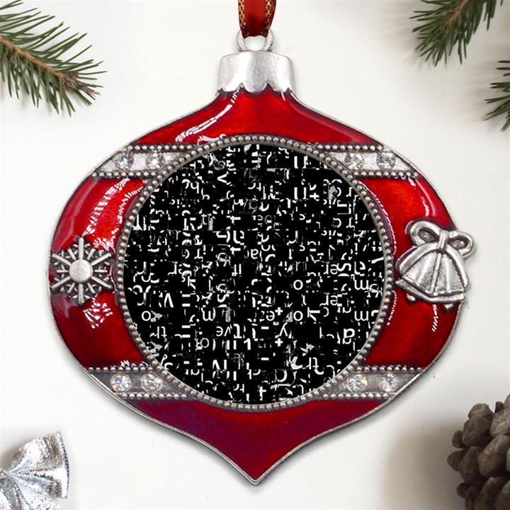 Abstract Secred Code Metal Snowflake And Bell Red Ornament