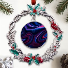 Purple Blue Swirl Abstract Metal X mas Wreath Holly Leaf Ornament by uniart180623