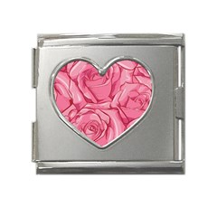 Pink Roses Pattern Floral Patterns Mega Link Heart Italian Charm (18mm) by uniart180623