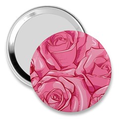 Pink Roses Pattern Floral Patterns 3  Handbag Mirrors by uniart180623