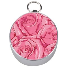 Pink Roses Pattern Floral Patterns Silver Compasses by uniart180623