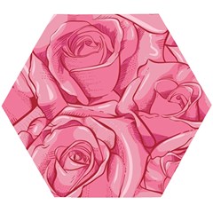 Pink Roses Pattern Floral Patterns Wooden Puzzle Hexagon by uniart180623