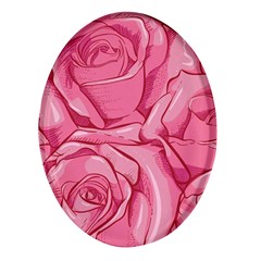 Pink Roses Pattern Floral Patterns Oval Glass Fridge Magnet (4 Pack)