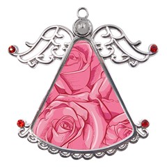 Pink Roses Pattern Floral Patterns Metal Angel With Crystal Ornament by uniart180623