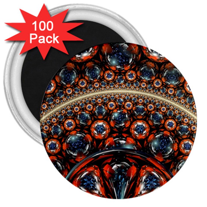 Fractal Floral Ornaments Rings 3d Sphere Floral Pattern Neon Art 3  Magnets (100 pack)