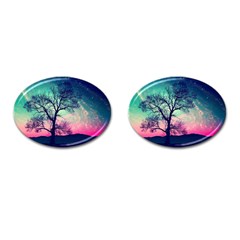 Tree Abstract Field Galaxy Night Nature Cufflinks (oval) by uniart180623