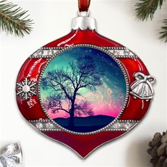 Tree Abstract Field Galaxy Night Nature Metal Snowflake And Bell Red Ornament