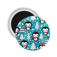 Blue Penguin Pattern Christmas 2 25  Magnets by uniart180623