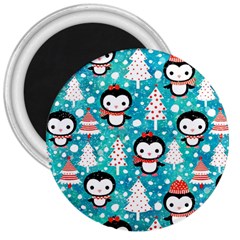 Blue Penguin Pattern Christmas 3  Magnets by uniart180623