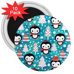 Blue Penguin Pattern Christmas 3  Magnets (10 Pack)  by uniart180623