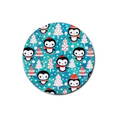 Blue Penguin Pattern Christmas Rubber Coaster (round) by uniart180623