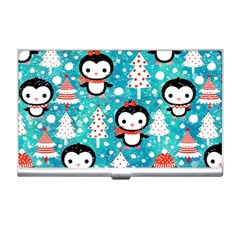 Blue Penguin Pattern Christmas Business Card Holder by uniart180623