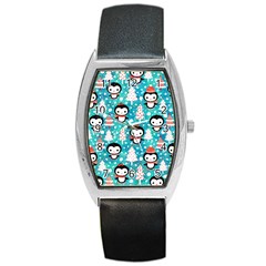 Blue Penguin Pattern Christmas Barrel Style Metal Watch by uniart180623