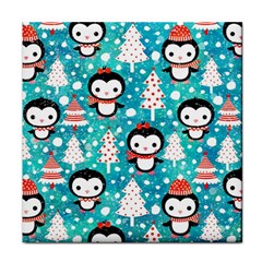 Blue Penguin Pattern Christmas Face Towel