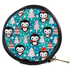 Blue Penguin Pattern Christmas Mini Makeup Bag