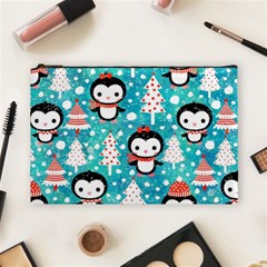 Blue Penguin Pattern Christmas Cosmetic Bag (large) by uniart180623