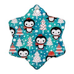 Blue Penguin Pattern Christmas Ornament (snowflake)