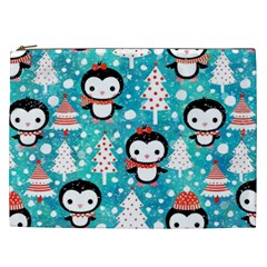 Blue Penguin Pattern Christmas Cosmetic Bag (xxl)