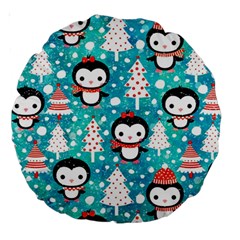 Blue Penguin Pattern Christmas Large 18  Premium Round Cushions