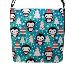 Blue Penguin Pattern Christmas Flap Closure Messenger Bag (l)