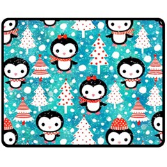 Blue Penguin Pattern Christmas Two Sides Fleece Blanket (medium) by uniart180623