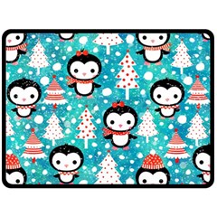 Blue Penguin Pattern Christmas Two Sides Fleece Blanket (large) by uniart180623