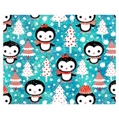 Blue Penguin Pattern Christmas Two Sides Premium Plush Fleece Blanket (medium) by uniart180623