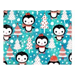 Blue Penguin Pattern Christmas Two Sides Premium Plush Fleece Blanket (large) by uniart180623