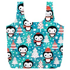 Blue Penguin Pattern Christmas Full Print Recycle Bag (xxl) by uniart180623