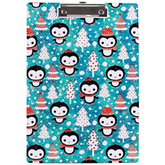 Blue Penguin Pattern Christmas A4 Acrylic Clipboard